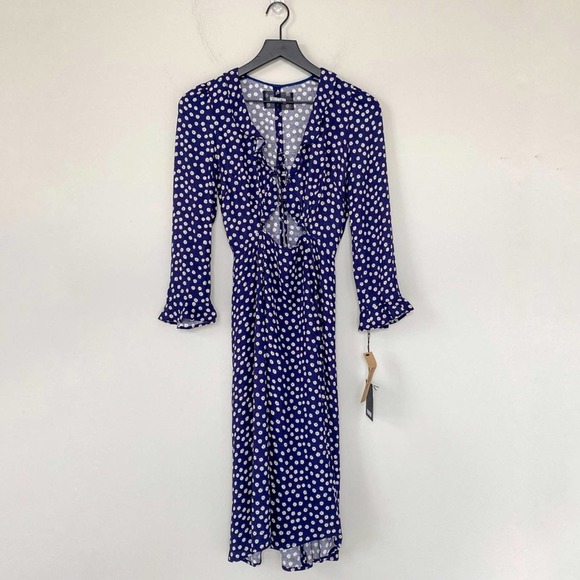 Reformation Navy Polka Dot Midi Dress Sz 0 - Picture 3 of 8